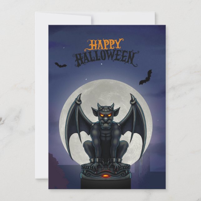 Tarjeta Festiva Gargoyle Happy Halloween card (Anverso)