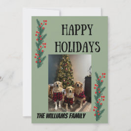 Tarjeta Festiva Garland and Berries Happy Holidays Card