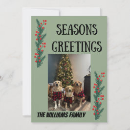 Tarjeta Festiva Garland and Berries Happy Holidays Card