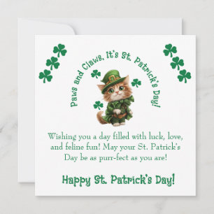 Tarjeta Festiva Garras y Patitas Día de San Patricio Duende Gato
