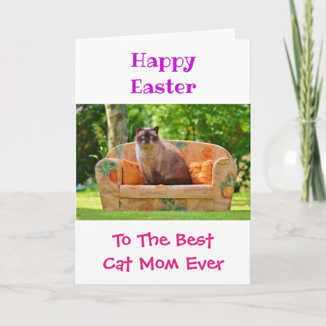Tarjeta Festiva Gata de Pascua Mamá La Mejor Fotografía de Mascota (Anverso)