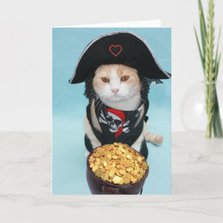 Tarjeta Festiva Gata de San Valentín pirata divertida