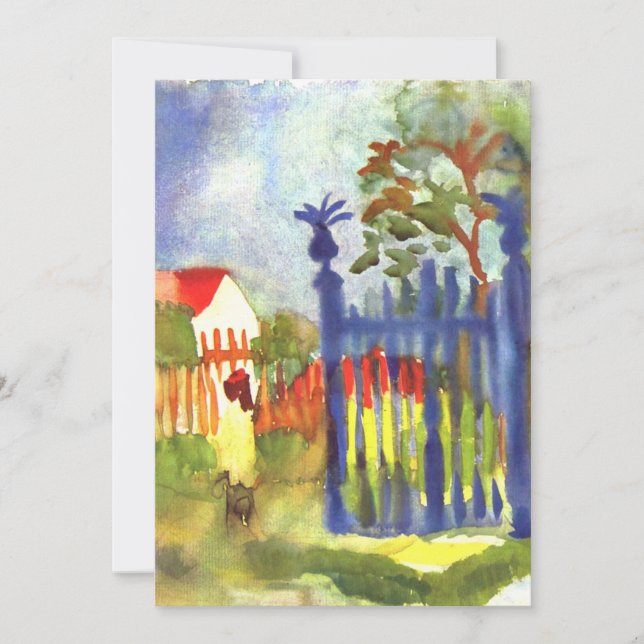 Tarjeta Festiva Gates de los Jardínes, famosa pintura de August Ma (Anverso)