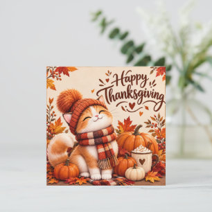 Tarjeta Festiva Gatito Acogedor de Acción de Gracias en Sombrero d