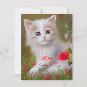 Tarjeta Festiva Gatito adorable y rosas día de San Valentín para n