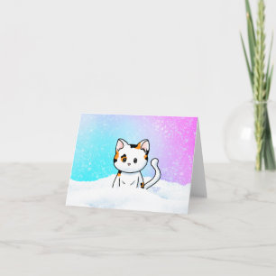 Tarjeta Festiva Gatito Calico en Bola de Nieve