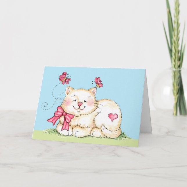 Tarjeta Festiva Gatito con corazón (Anverso)