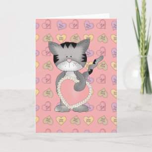 Tarjeta Festiva gatito con corazón valentino