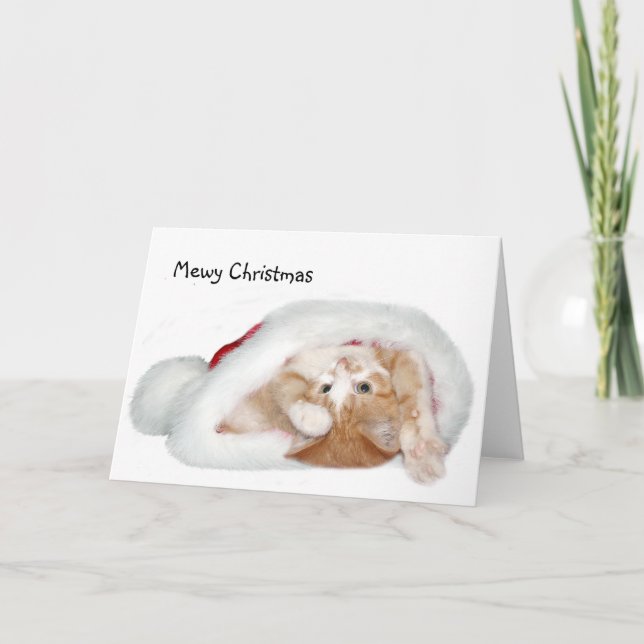 Tarjeta Festiva Gatito de Navidades juguetones (Anverso)