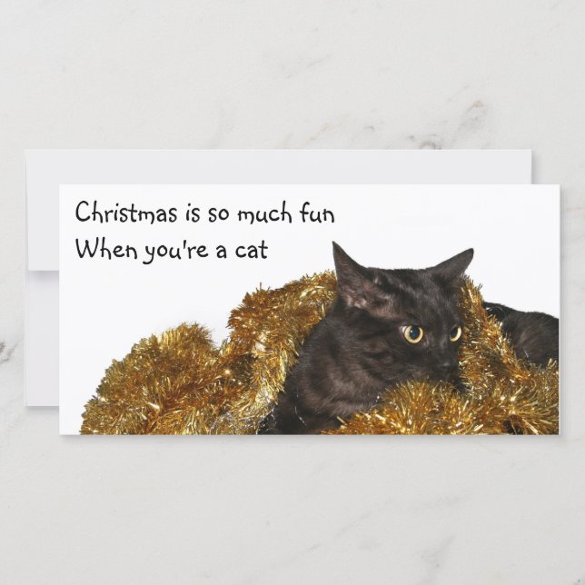 Tarjeta Festiva Gatito de Navidades negros (Anverso)