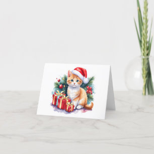 Tarjeta Festiva Gatito de Santa (naranja/blanco) con regalos BLANK