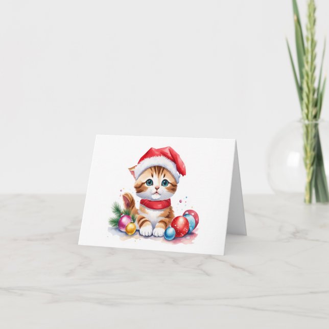 Tarjeta Festiva Gatito de Santa Naranja Lindo Tímido EN BLANCO (Anverso)