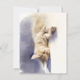 Tarjeta Festiva Gatito Durmiente En Acuarelas