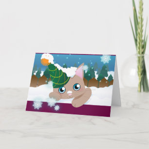 Tarjeta Festiva Gatito en nieve