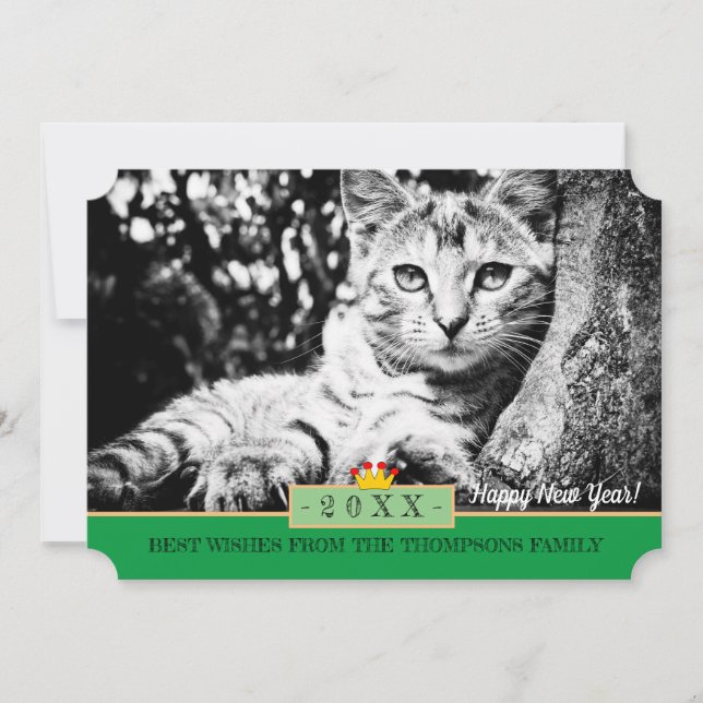 Tarjeta Festiva ¡Gatito Encantador y Feliz Año Nuevo! Tarjeta/gato (Anverso)
