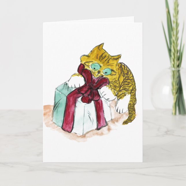 Tarjeta Festiva Gatito está desenvolviendo un dulce (Anverso)