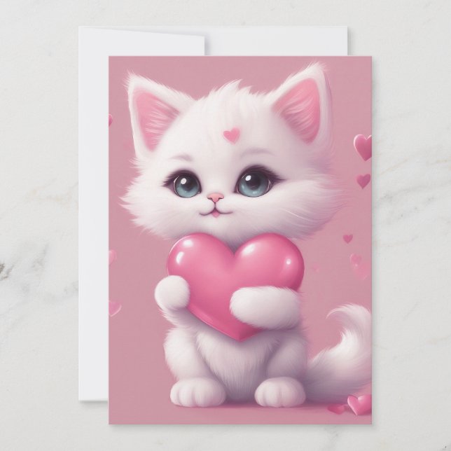 Tarjeta Festiva Gatito Fluffy White Love (Anverso)