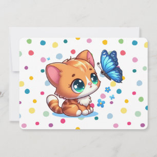 Tarjeta Festiva Gatito/gato y mariposa