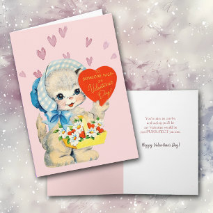 Tarjeta Festiva Gatito lindo en Bonnet Retro Valentine