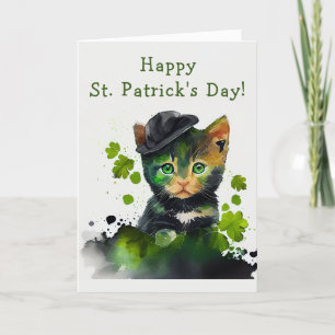 Tarjeta Festiva Gatito negro dulce en el Día de San Patricio