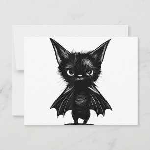 Tarjeta Festiva Gatito negro gruñón de Halloween con disfraz de mu