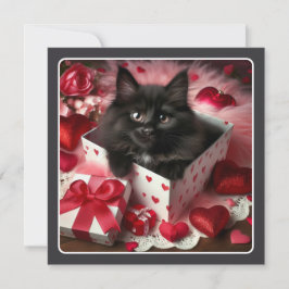 Tarjeta Festiva Gatito negro lindo en caja gracioso San Valentín