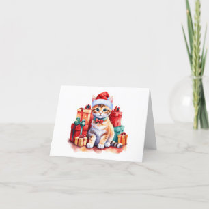 Tarjeta Festiva Gatito Santa Atigrado Naranja, Regalos EN BLANCO