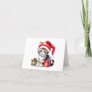 Tarjeta Festiva Gatito Santa Tabby Marrón Precioso BLANK