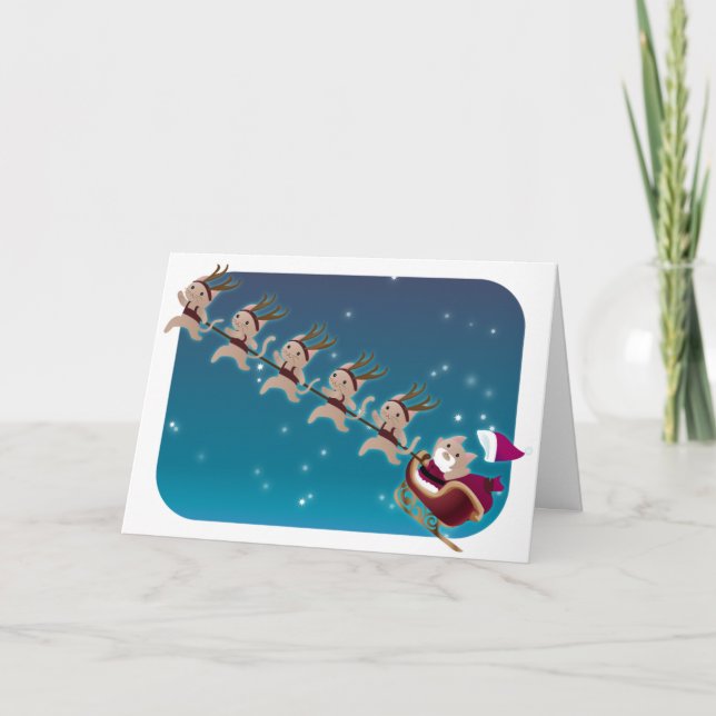 Tarjeta Festiva Gatito Santa y equipo (Anverso)