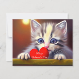 Tarjeta Festiva Gatito y niños del corazón del día de San Valentín