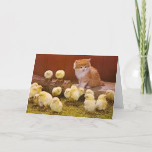 Tarjeta Festiva Gatito y polluelos de Pascua