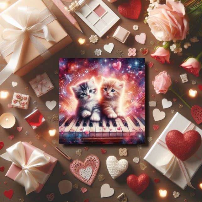 Tarjeta Festiva Gatitos coloridos Piano Christian Valentine (Subido por el creador)