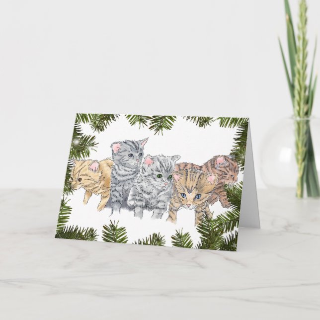 Tarjeta Festiva Gatitos contemporáneos divertidos en los Navidades (Anverso)