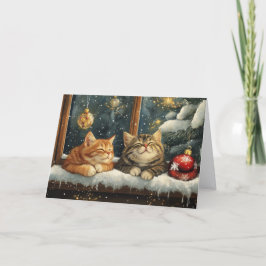 Tarjeta Festiva Gatitos Dormidos Lindos Debajo del Árbol de Navida