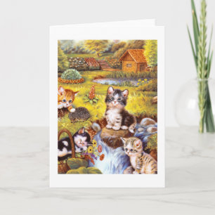 Tarjeta Festiva Gatitos en el jardín