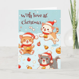 Tarjeta Festiva Gatitos jugando en la carta de los Navidades de ni