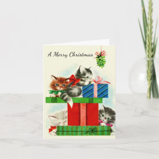 Tarjeta Festiva Gatitos y gatos juguetones en las vacaciones