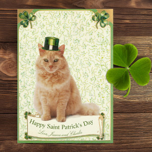 Tarjeta Festiva Gato Afortunado del Día de San Patricio Vintage Tr