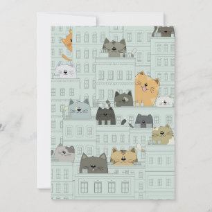 Tarjeta Festiva Gato Amante Gatos Y La Ciudad
