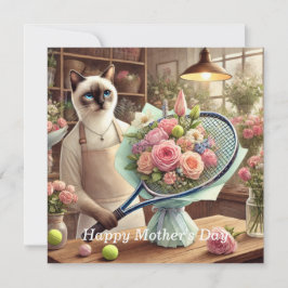 Tarjeta Festiva Gato arreglando hermosas flores para tenista 