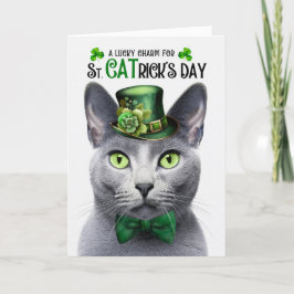 Tarjeta Festiva Gato azul ruso con suerte encanto el día de St CAT