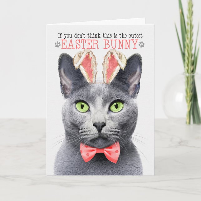 Tarjeta Festiva Gato azul ruso de cruz de pascua conejito kitty pu (Anverso)