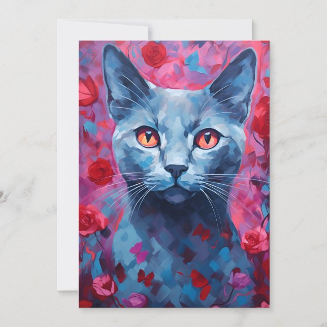 Tarjeta Festiva Gato Azul Ruso día de San Valentín (Anverso)