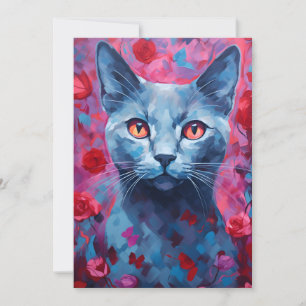 Tarjeta Festiva Gato Azul Ruso día de San Valentín