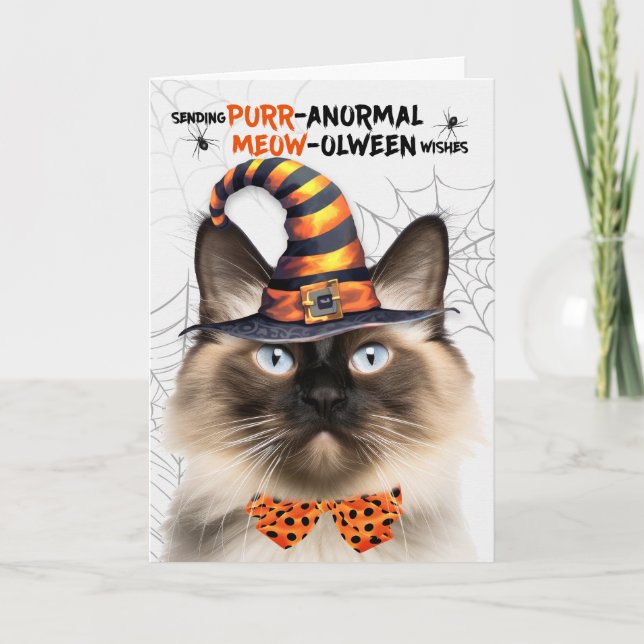 Tarjeta Festiva Gato balinés de Halloween PURRanormal MEOWolween (Anverso)