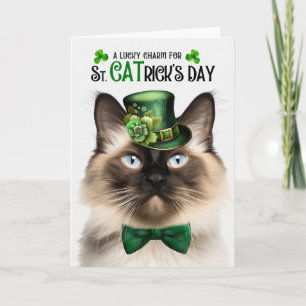 Tarjeta Festiva Gato Balinés Divertido Día de San CATrick Amuleto