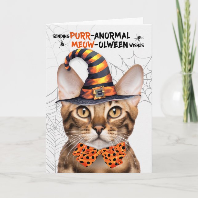 Tarjeta Festiva Gato Bengal Halloween PURRolintería anormal (Anverso)