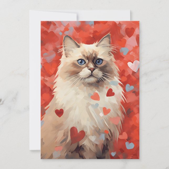 Tarjeta Festiva Gato Birmano  Día de San Valentín (Anverso)