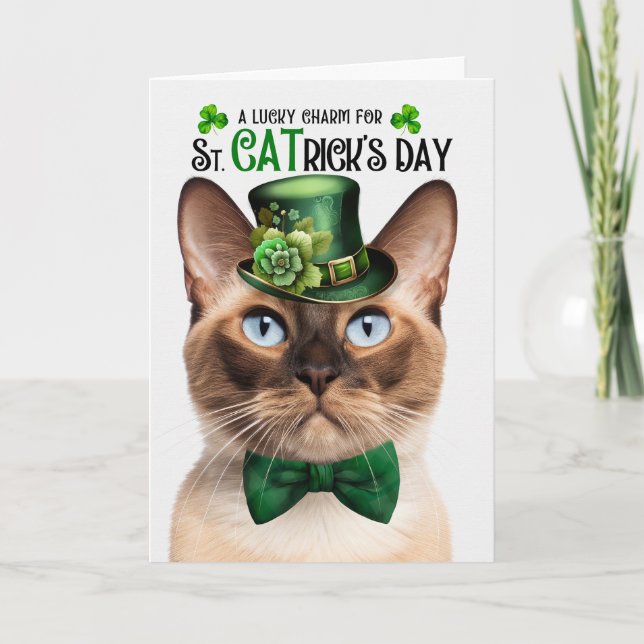 Tarjeta Festiva Gato birmano divertido día de San CATrrico amuleto (Anverso)