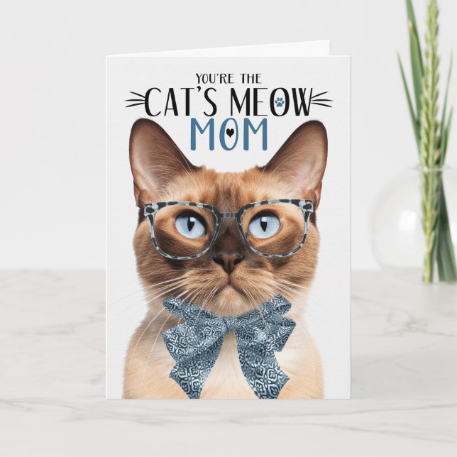 Tarjeta Festiva Gato birmano para mamá en el día de la madre (Anverso)
